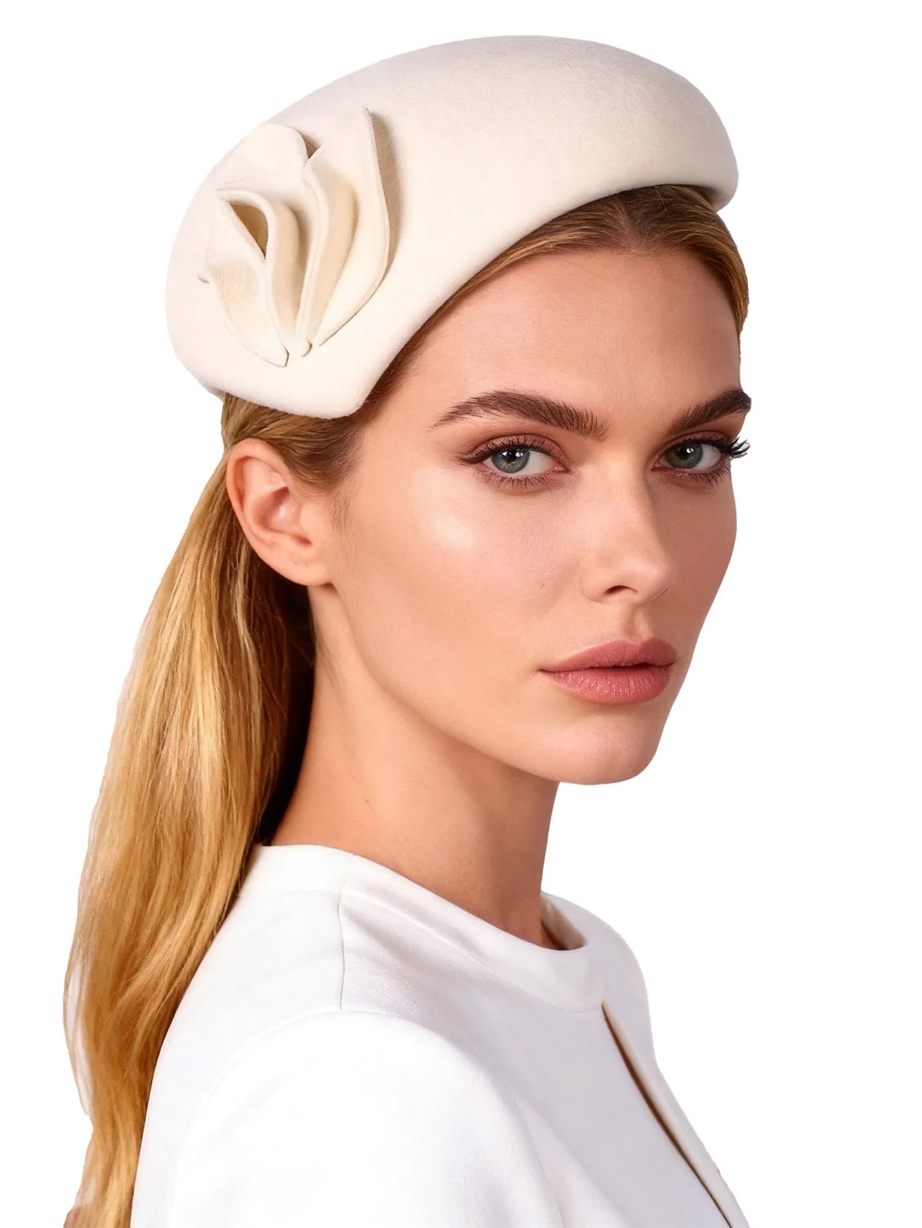 FS Weißer Wollfilz-Fascinator-Hut für Damen und Herren, rosa Pillbox-Hüte, schwarze Hochzeit, Kentucky Derby, Fedora, Chapeau Femme, Partyhut Image