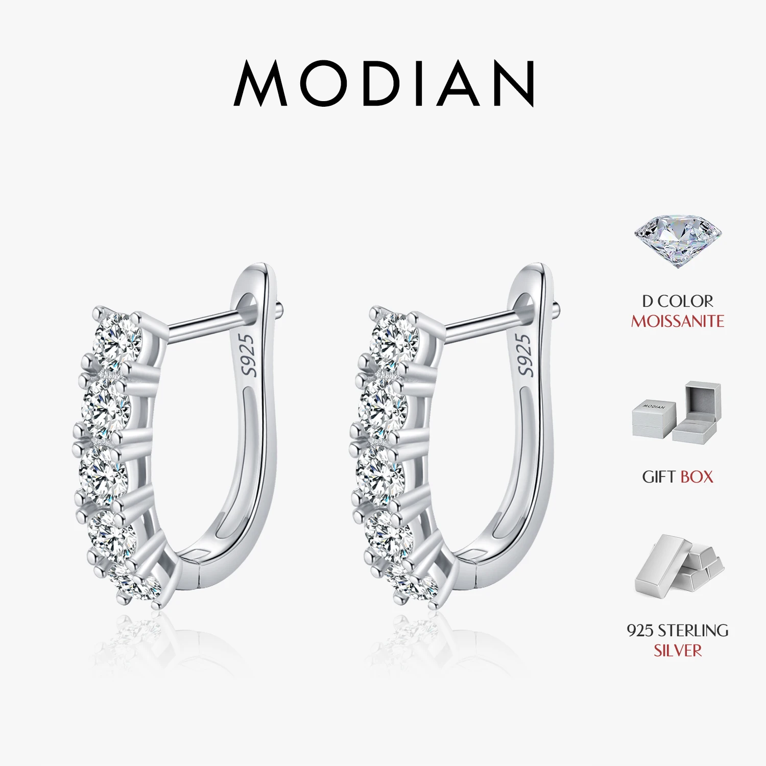 MODIAN D Farbe U Form Moissanit Ohrringe 925 Sterling Silber Elegante Exquisite Creolen Für Frauen Hochzeit Schmuck