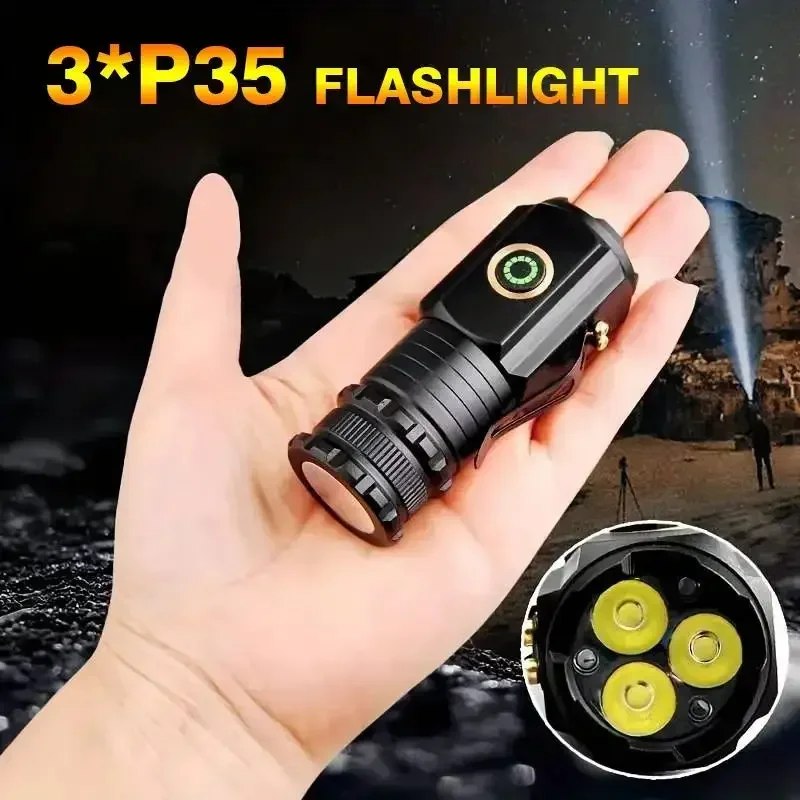Superhelle LED-Taschenlampe, leistungsstarke USB-Lade-Taschenlampe, Magnet, 5 Modi, Aluminiumlegierung, wasserdicht, Mini-Angeln, Camping, Laterne Image
