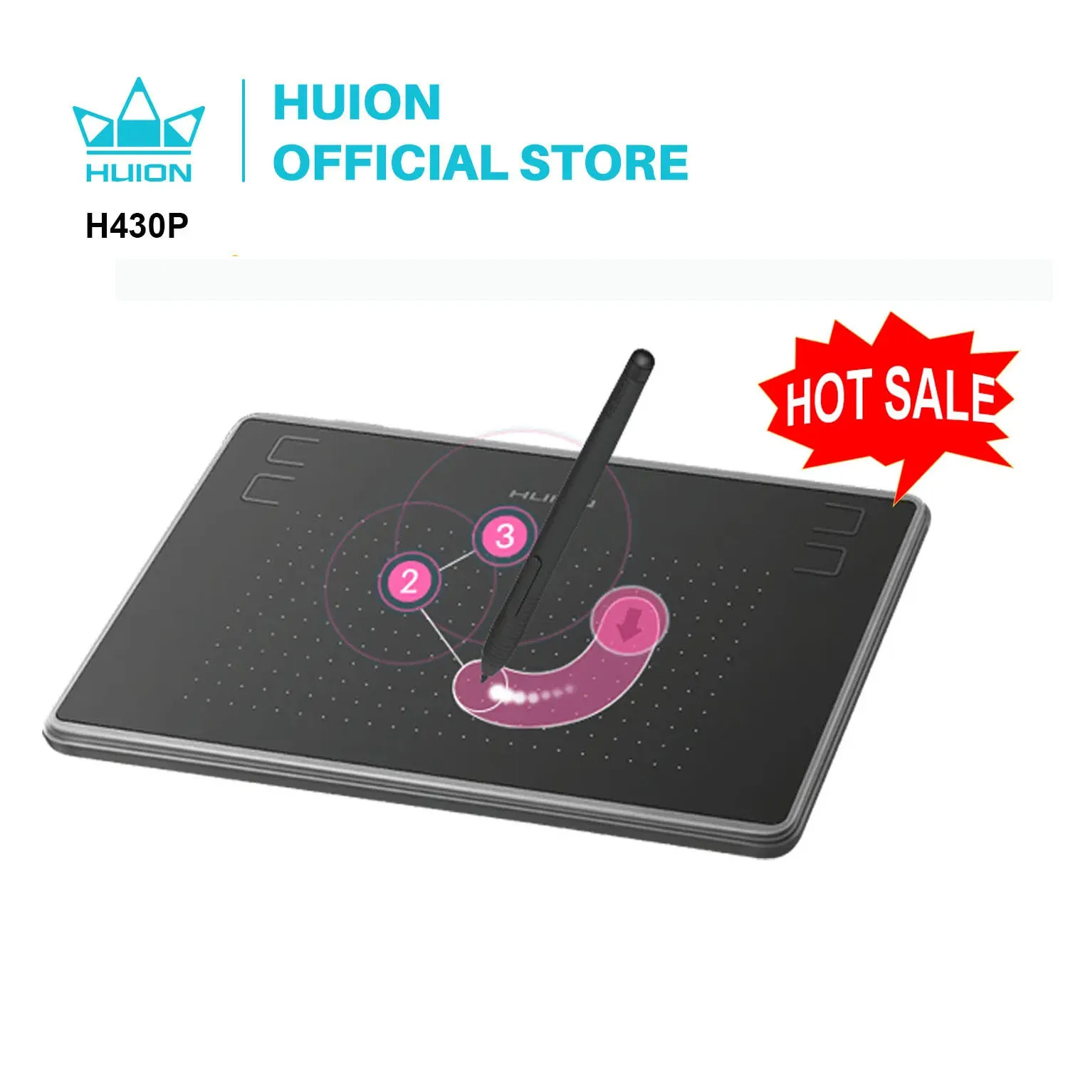 HUION H430P Digitale Tablets Grafik-Zeichenstift-Tablet OSU-Spieltablett mit batterielosem Stift für Android Handy/Win/Mac Image