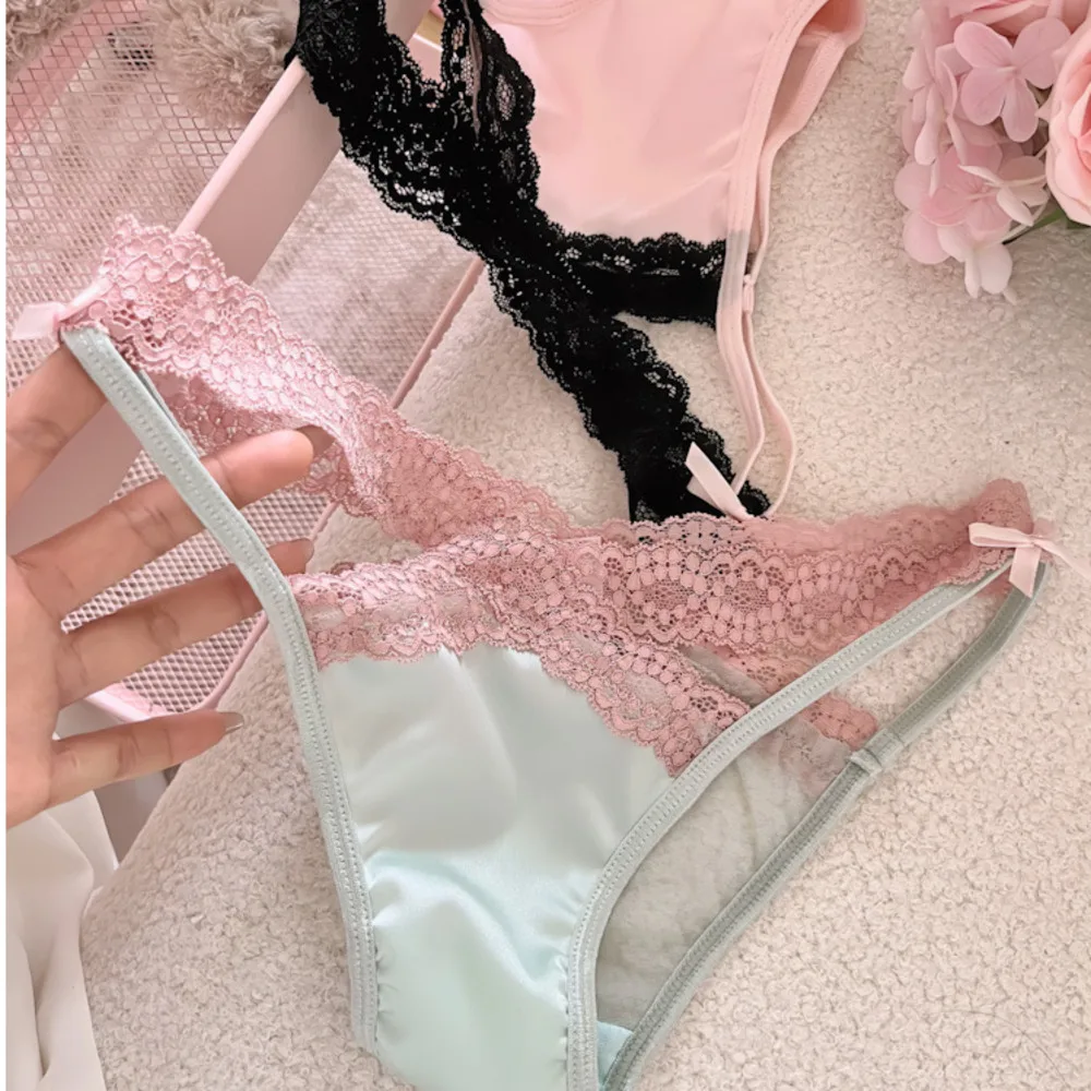 Kreuz gürtel Spitze transparent sexy Damen Unterhose niedrige Taille Mesh ausgehöhlte Schleife Höschen Baumwolle Schritt atmungsaktive Slips Dessous Image