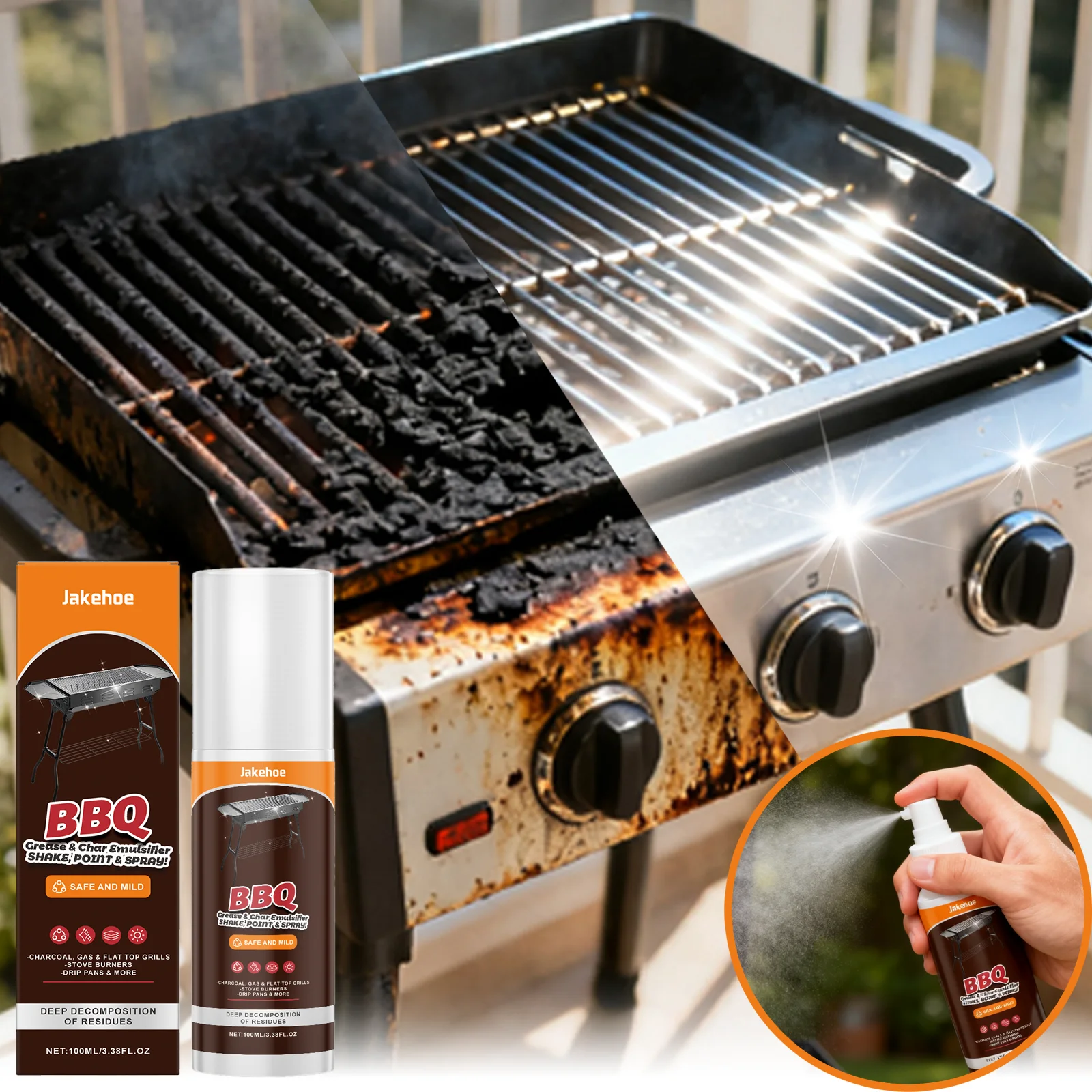 Grillreiniger-Spray für Grill, Ofen, Herd, Fettentferner, robuster Entfetter, auf Fett gebacken, gebacken, für Lebensmittel, draußen, drinnen, 100 ml Image