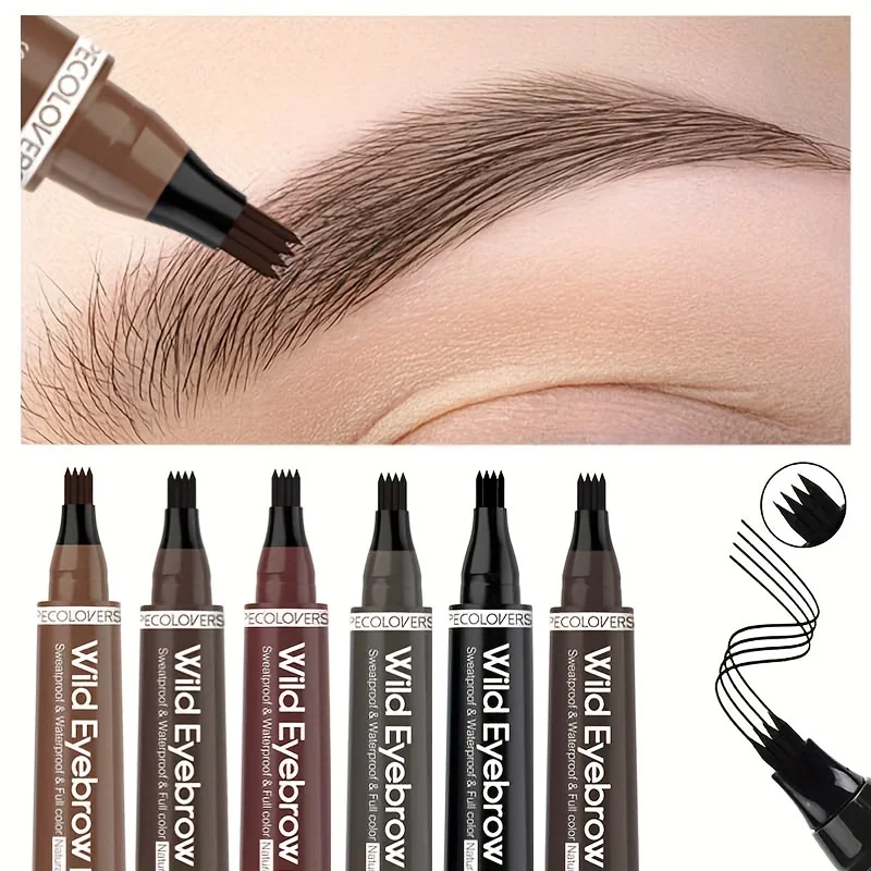 6 farben 1pc Augenbraue Stift Wasserdicht 4 Split Spitze Augenbrauen Stift Augenbraue Tattoo Stift Wasserdichte Flüssigkeit Schwarz Augenbraue make-up Bleistift Image