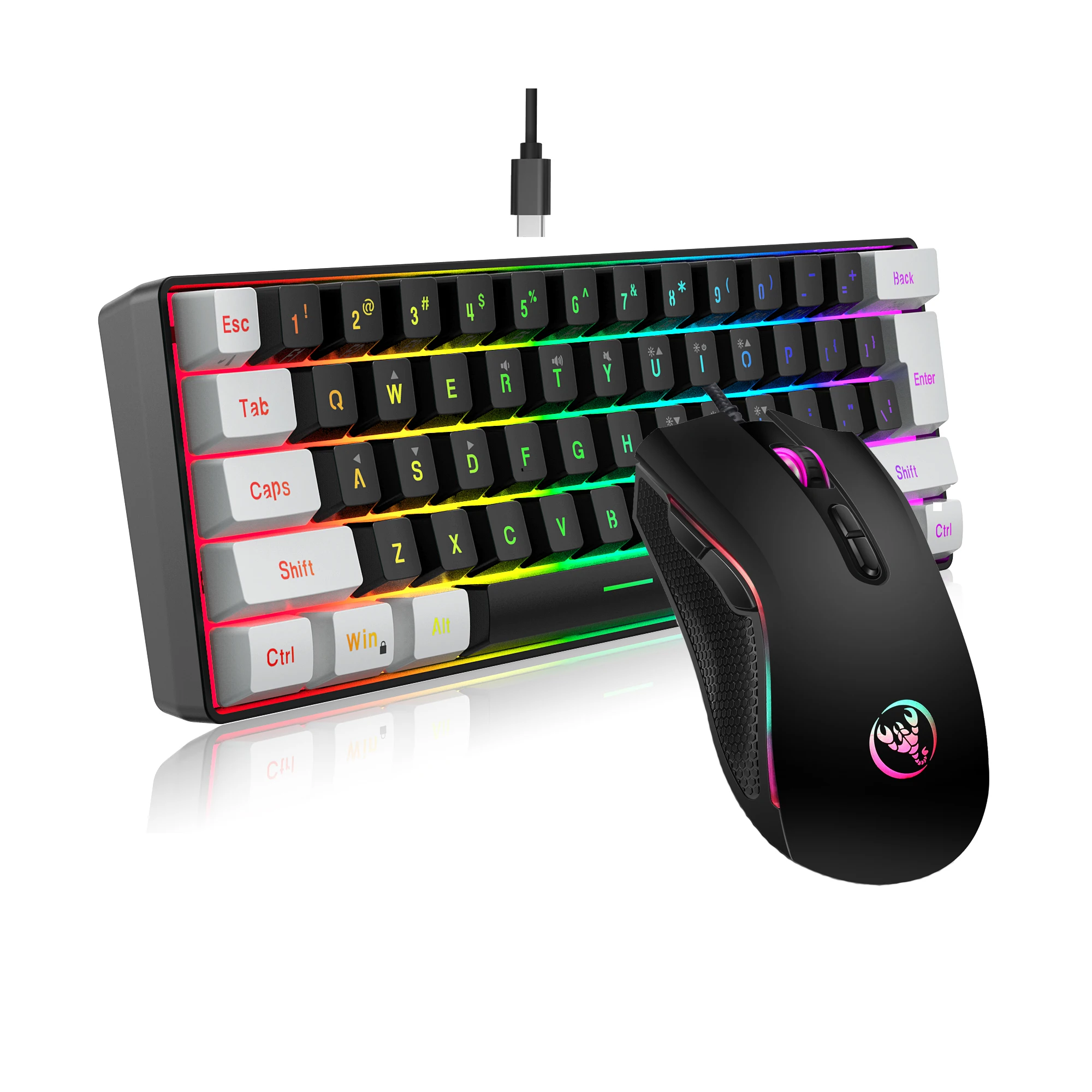 Neue 61 Tasten kabelgebundene weiße schwarze Tastatur RGB-Gaming-Maus Office-Kit Hintergrundbeleuchtung Tastatur- und Mauskombinationen für PUBG-Gamer Image
