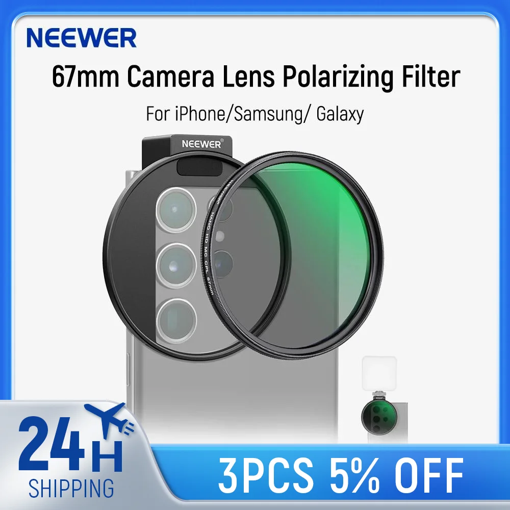 NEEWER CPL-Filter für Telefon, 67 mm Kameraobjektiv-Polarisationsfilter mit Metall-Kaltschuh-Telefonclip, kompatibel mit iPhone 15 Pro Image