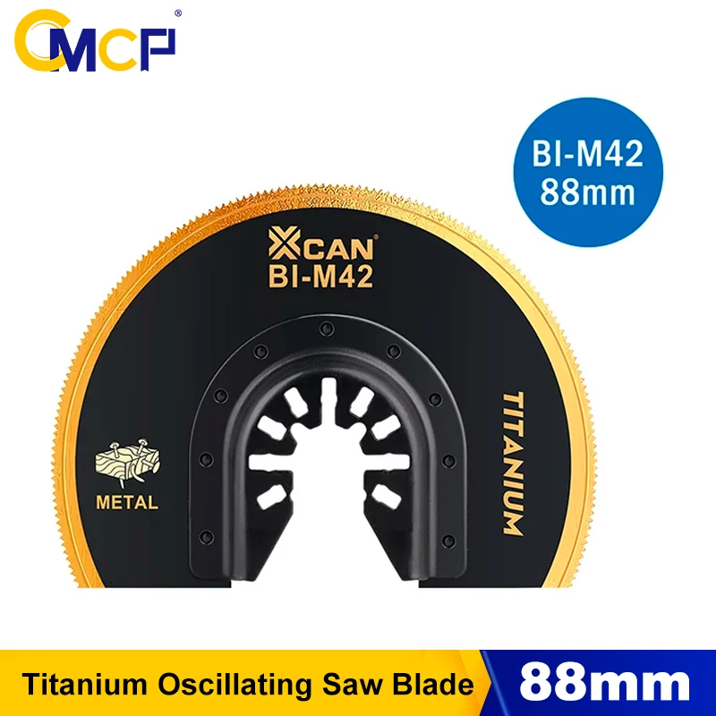 CMCP 1/2/5/10 Stück Titan-Oszillierungssägeblätter, 88 mm, Bimetall-Multitool-Halbkreissägeblätter für Metallnägel, Holz, Kunststoff Image