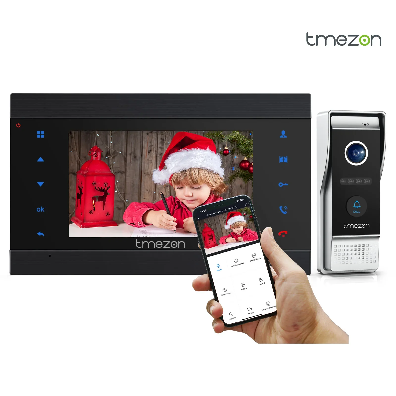 TMEZON 4-Draht Smart Home Tuya WLAN 1080P Video-Gegensprechanlage Video-Türsprechanlage 7'' Touch-Monitor Video-Türklingel Sicherheitssystem Image