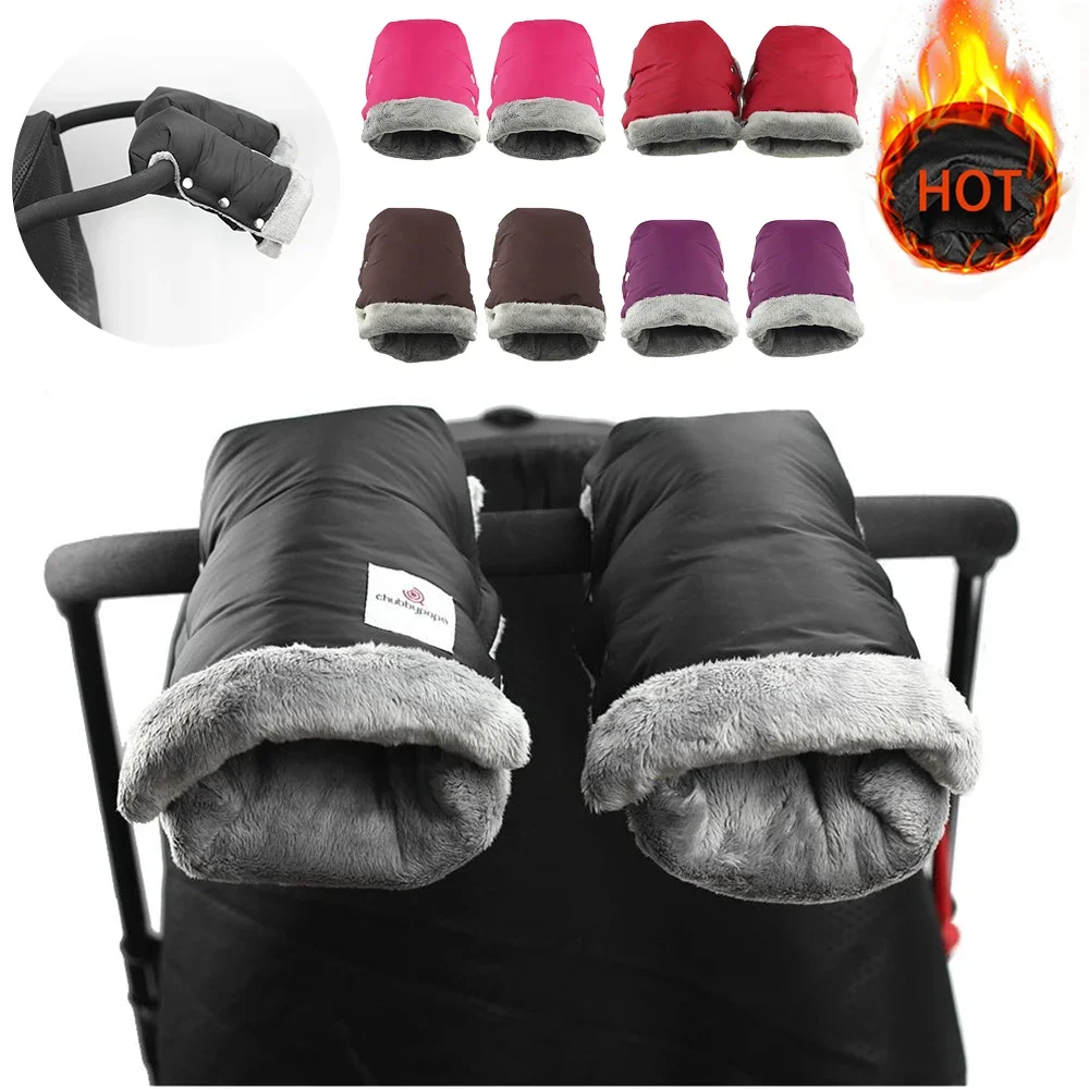 2 stücke Schwarz Wasserdichte Kinderwagen Kinderwagen Warme Handschuhe Handschuh Winter Hand Muff Baby Kinderwagen Handschuh Winter Warme Kinderwagen Zubehör Image