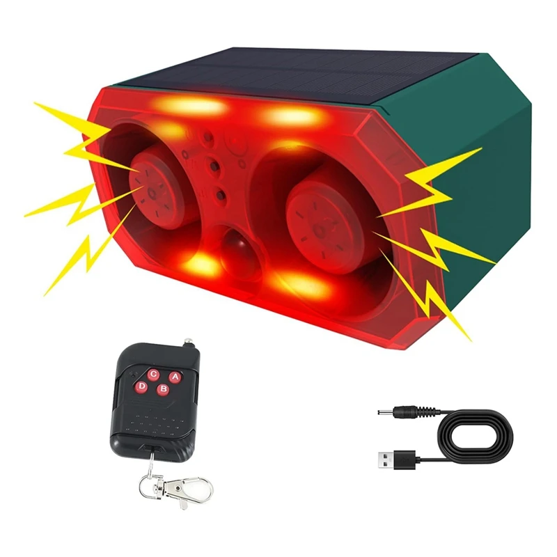 XTECH Solar-Außen-Bewegungsmelder-Alarm mit 13 Tönen, 130 dB Dual-Lautsprecher, Bewegungsmelder, Alarmlicht mit Fernbedienung für den Bauernhof