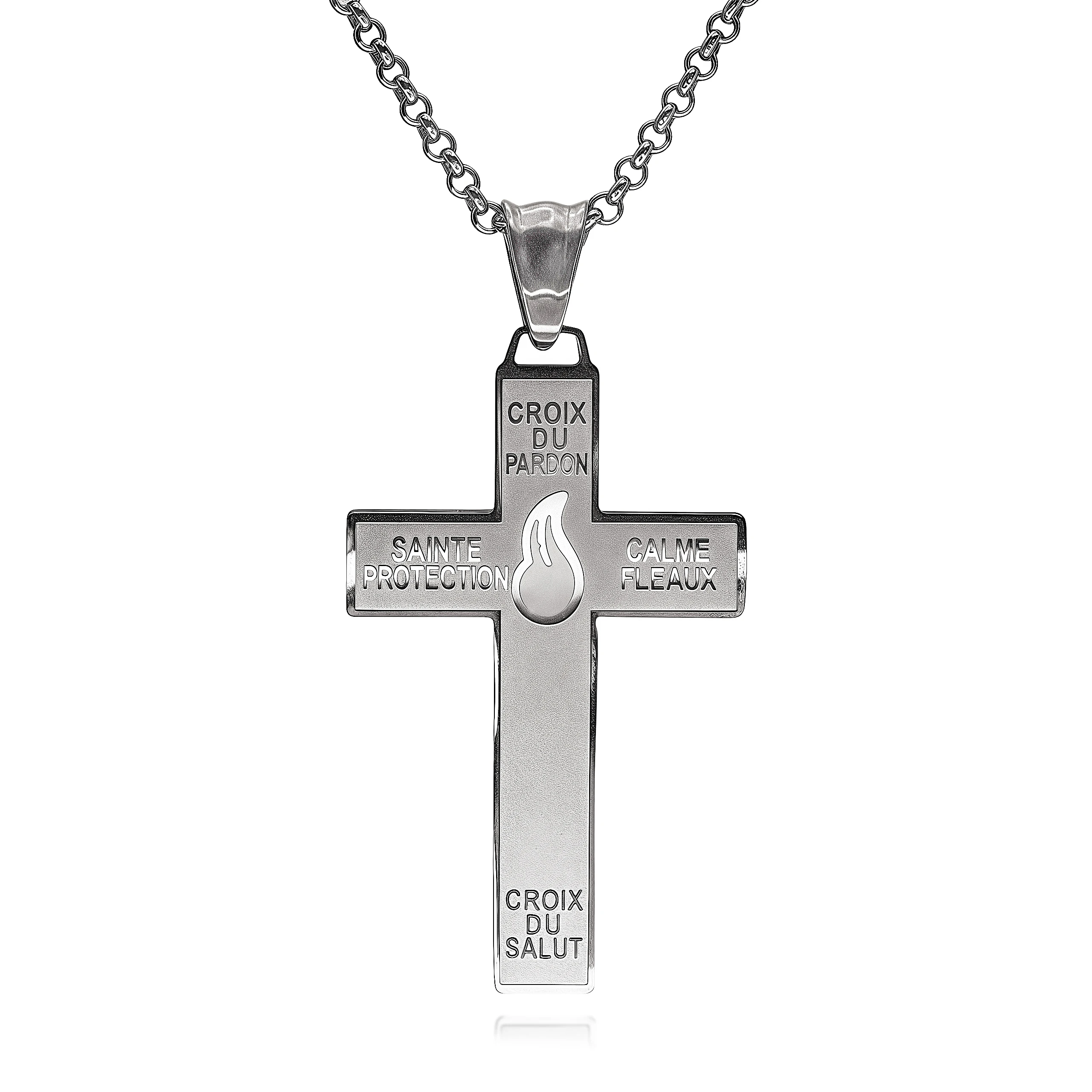 Edelstahl-Anhänger aus Heiliges Kreuz von Pardon und dem Kreuz der Söhne und Töchter Marie Julie Jahenny Kreuz der Vergebung Image