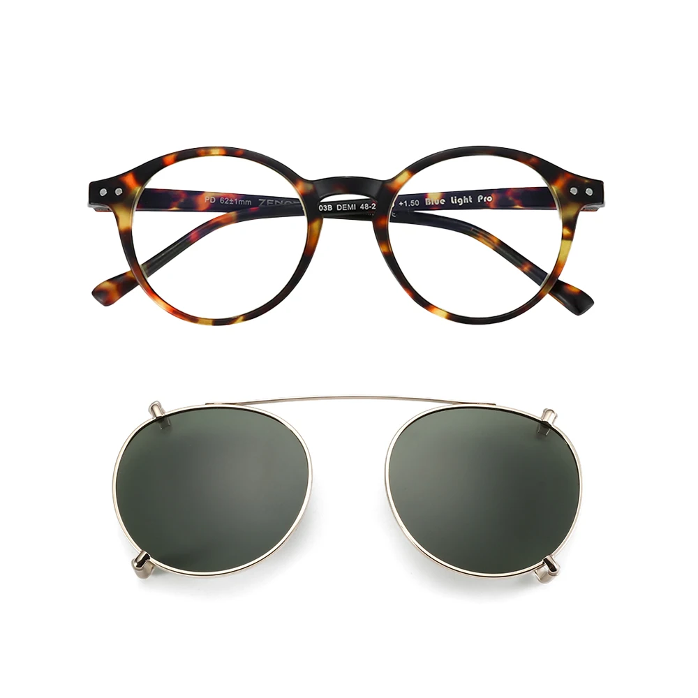 ZENOTTIC 2026 Fashion/Retro Clip-On-Sonnenbrille (Anti-Blaulicht-Brille + polarisierter Clip) für Männer und Frauen Image