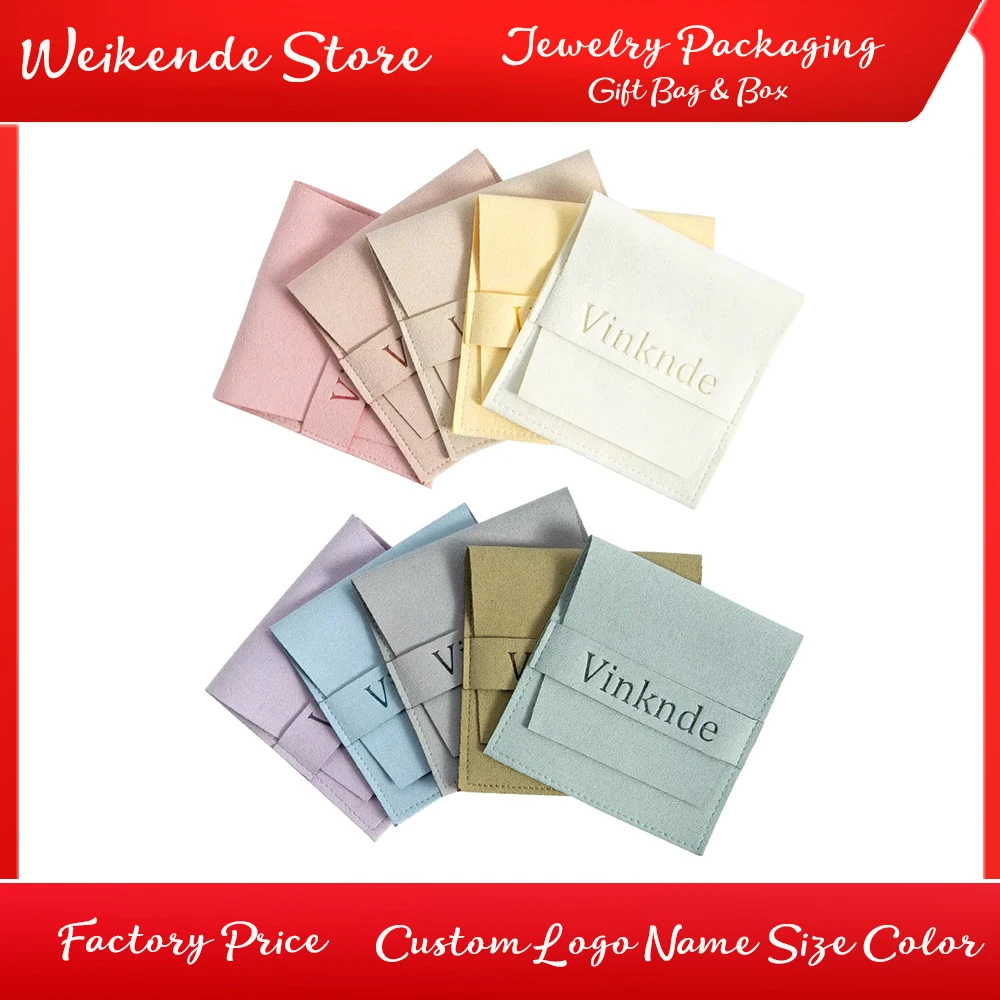 100 Stück Mikrofaser-Geschenktüten mit individuellem Logo, Namen und Größe, 8 x 8 cm, Schmuck-Organizer, Ohrringbeutel, Hochzeitsgeschenk, Süßigkeitentüte, Kleinunternehmen Image