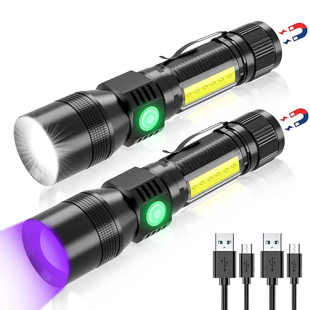 UV-Licht und starkes Licht, Taschenlampe, USB wiederaufladbar, Camping-Laterne, Haustiere, Urinflecken, schwarzes Licht, LED-UV-Taschenlampe Image