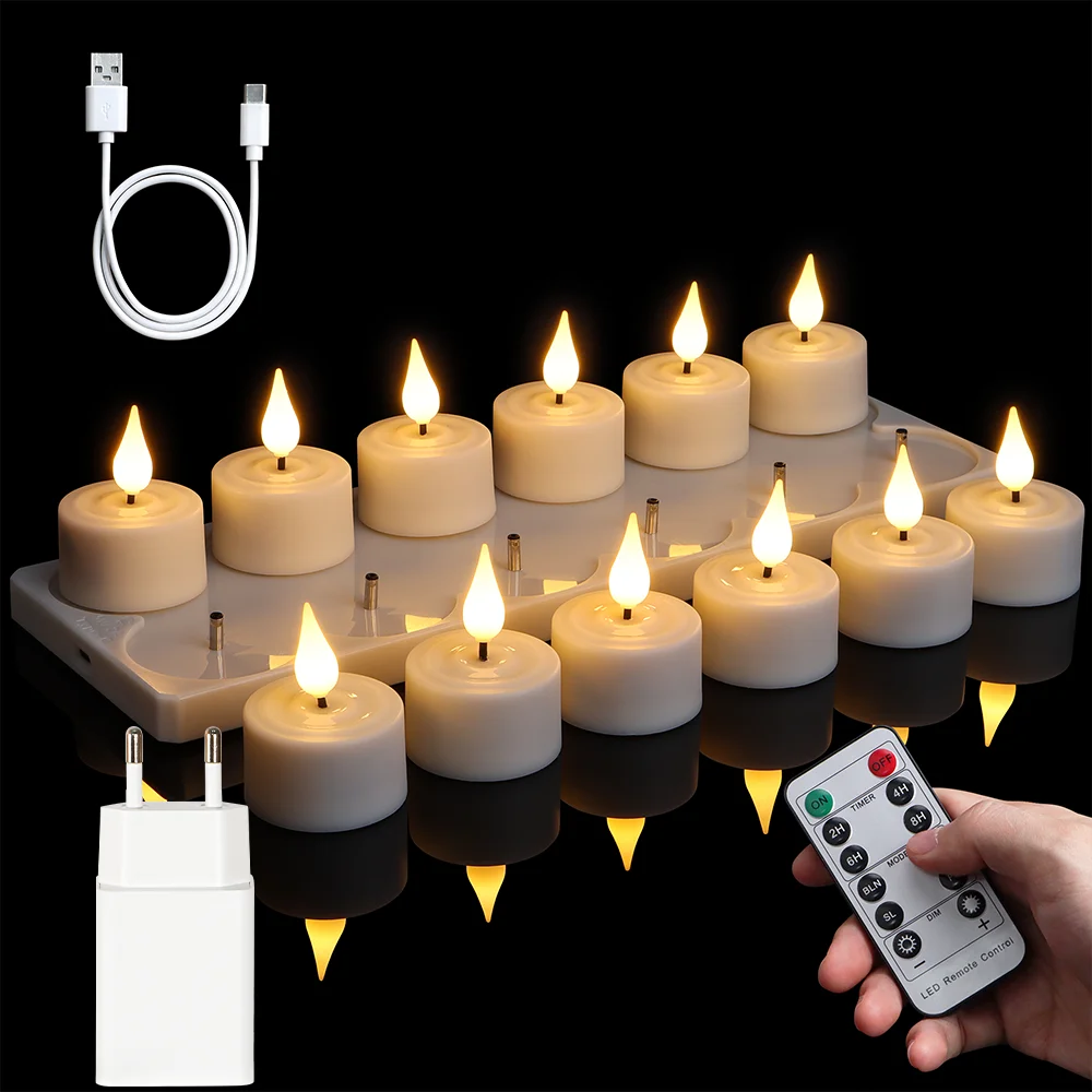 6/12pcs LED-Kerze licht Timer wiederauf Kerze lampe ladbar blinkende flammen led licht LED-Kerze lose Kerzen lampe Tee lichter Lampe mit schwarzen Tassen für Heim dekoration Kerze Lampe