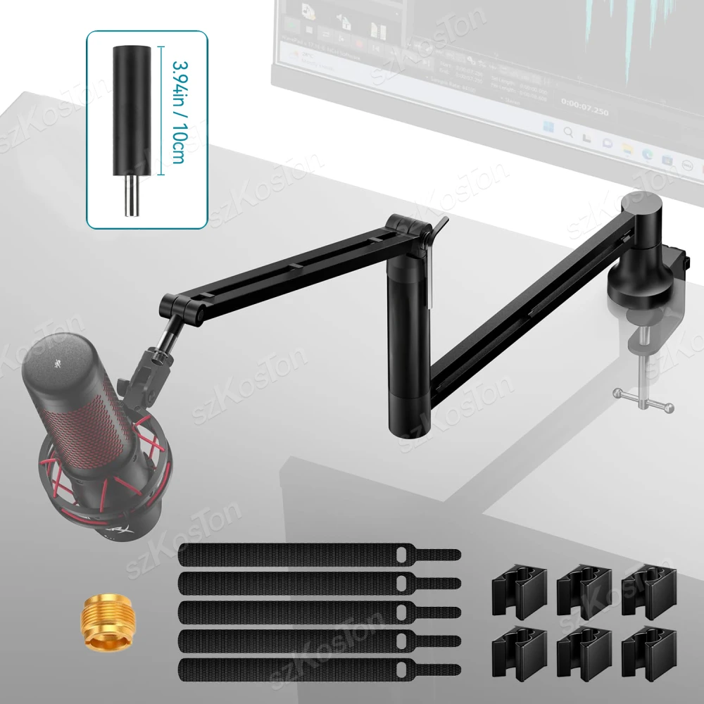Verstellbarer Mikrofonarm, verlängerter Riser mit Kabelmanagement, Low-Profile-Mikrofonarm, Gaming-Mikrofonständer für AM8, K688, A8 Image