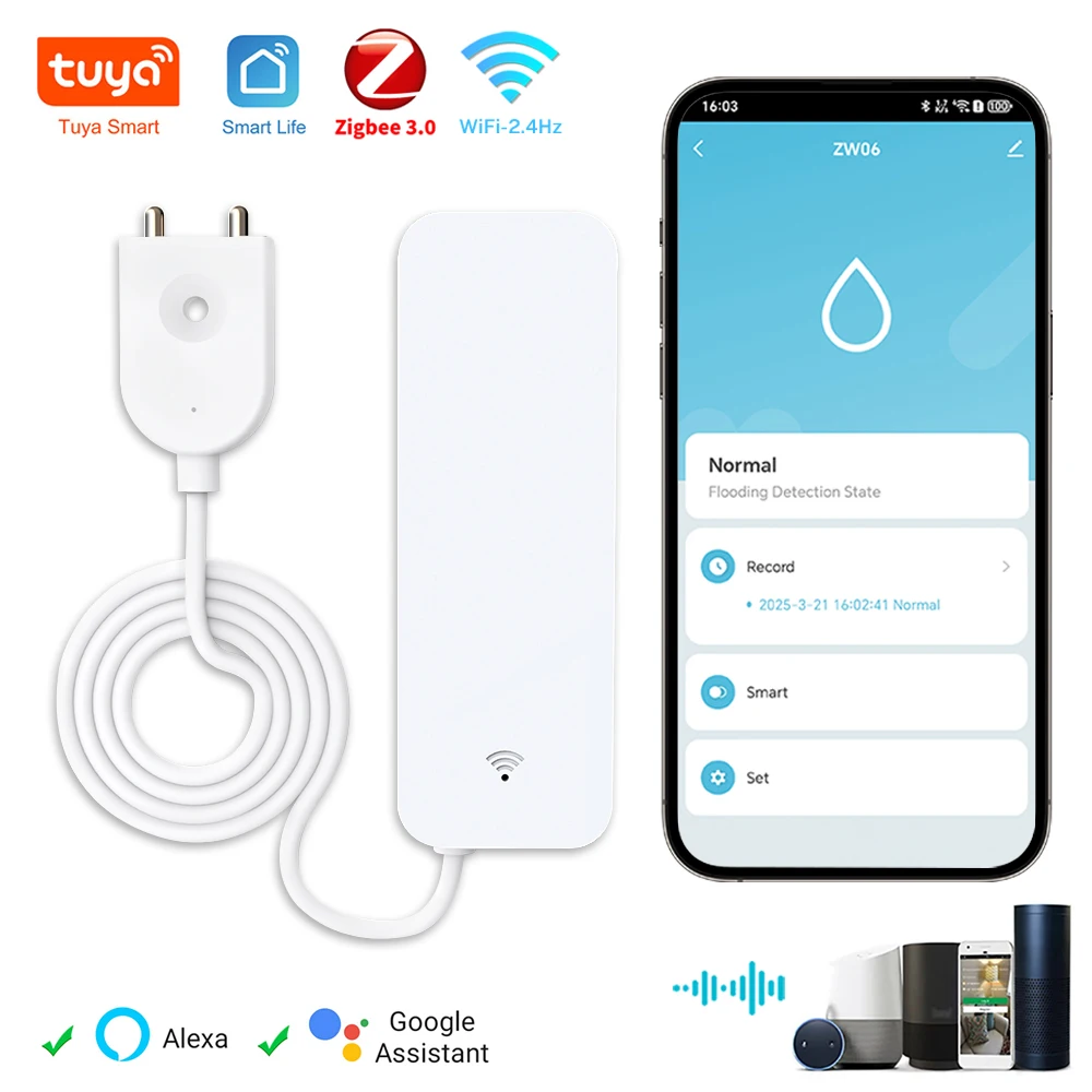 Tuya WiFi Zigbee Wasserlecksensor, Wasserleckdetektor, Smartlife APP-Benachrichtigungswarnungen, Wasserflut-Leckalarm Home Security Image