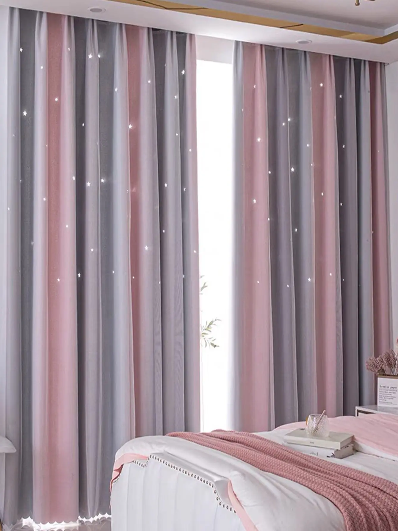 Verdunkelnde Kindervorhänge für Schlafzimmer, wärmeisolierte silberne funkelnde Sternvorhänge für Jungen, antike Tülle oben, Fensterbehandlung