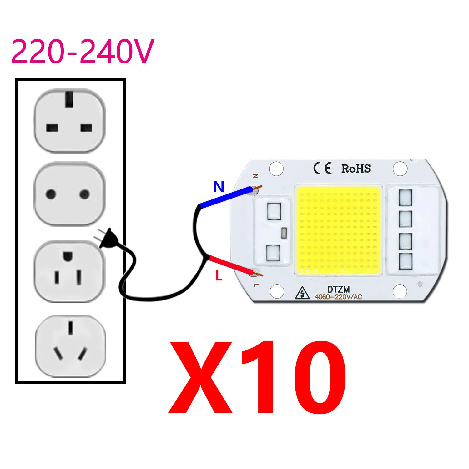 10 Stück LED COB 5W Chip 50W LED-Birne LED 220V 10W 20W 30W Glühbirnen Lampe 220V LED-Matrix für Outdoor Indoor Flutlicht weiß