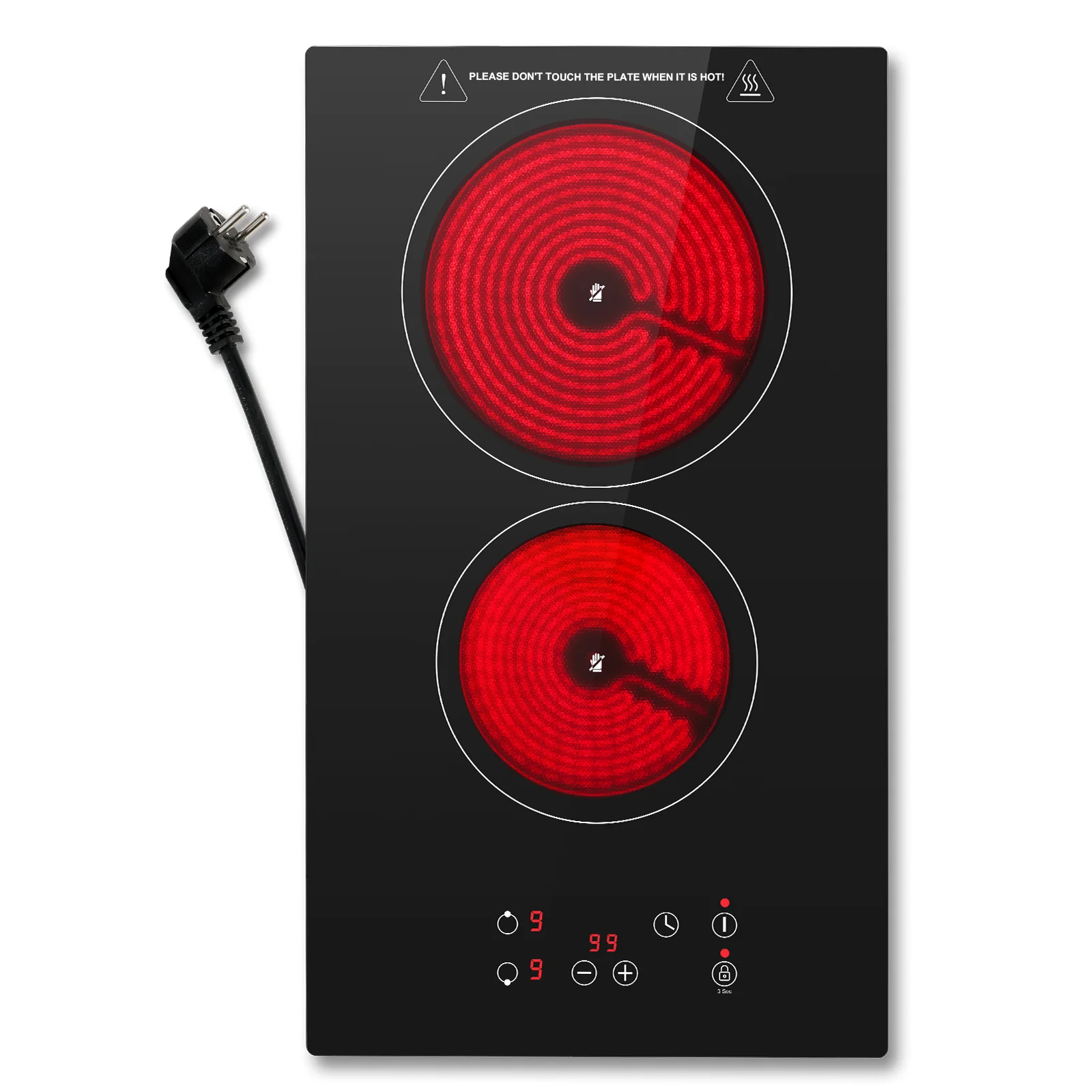 KICHPOWER 2-Platte mit Stecker, Touch-Control-Glaskeramik-Kochfeld Image