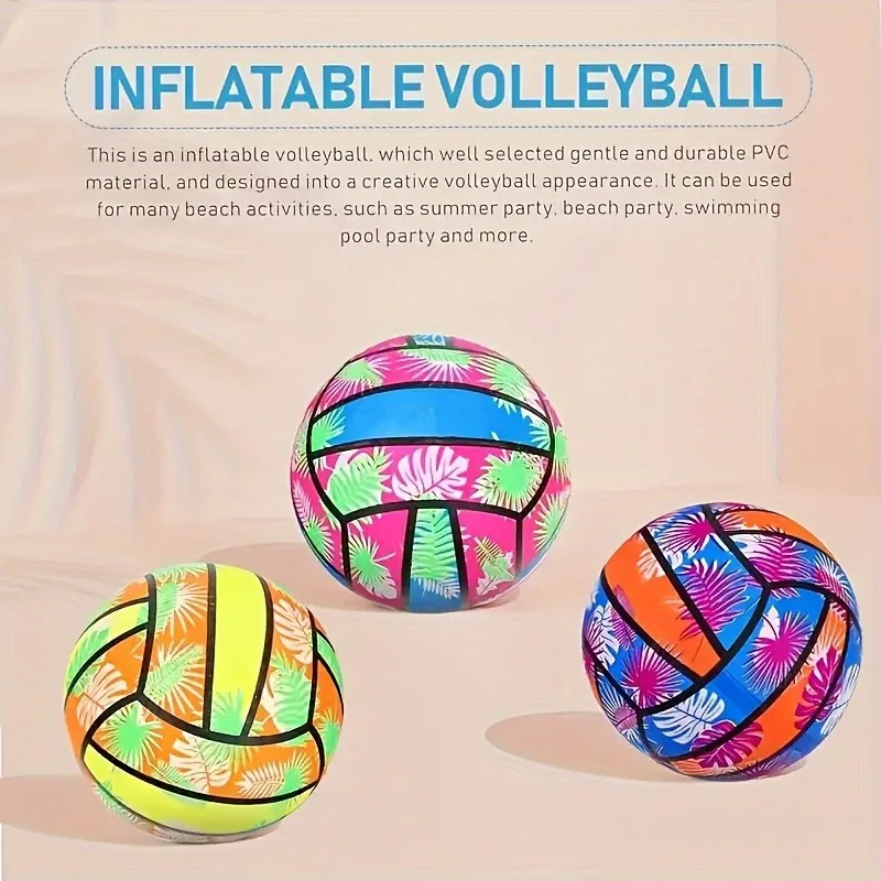 4/2/1 Stück aufblasbare Strand-Volleybälle 4 Stück – PVC-Poolspielzeug mit tropischem Blattdruck, Sommer-Outdoor-Sportausrüstung für Erwachsene und Kinder Image