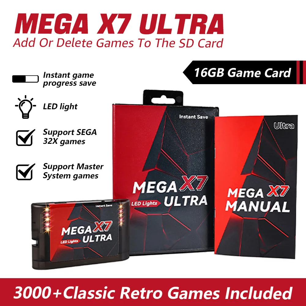 Instant Save Mega X7 Ultra Spielkassette USA/Japan/Europäischer für SEGA GENESIS Mega Drive MegaDrive Spielekonsole mit Handbuch Image