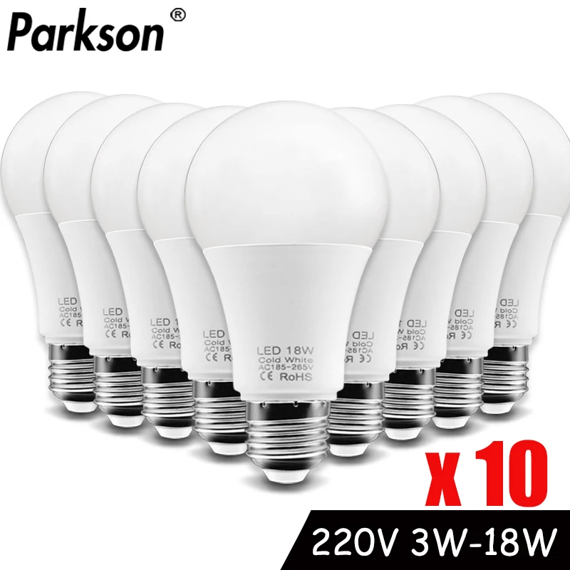 10 stücke Led-lampe Lampen E27 AC220V 240 V Real Power LED lampe 18 W 15 W 12 W 9 W 6 W 3 W Lampada LED Strahler Tisch lampe LED Licht