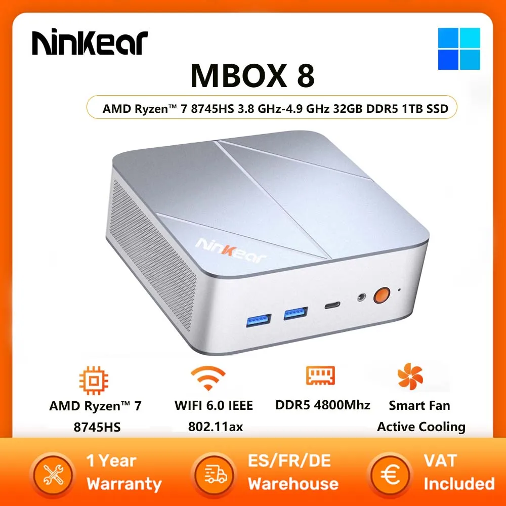 Ninkear M8 MINI PC AMD Ryzen ™ 7 8745HS Mini-Computer 16GB DDR5 1TB SSD WiFi6 BT5.2 Windows 11 Smart Fan Aktive Kühlung