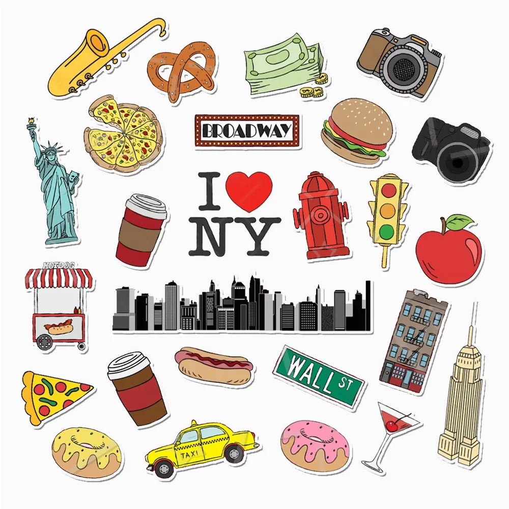 35 Stück New York City Aufkleber, Reiseliebhaber, selbstklebender Aufkleber für Tagebuch, Notizbuch, Kalender, Laptop, Gitarre, Kartenherstellung, Geschenk Image