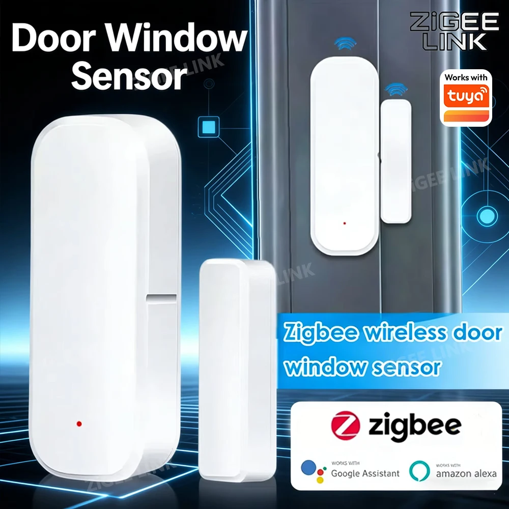 ZigBee Drahtloser Tür- und Fenstersensor, Smart Home, magnetischer Sicherheitsalarm, App-Benachrichtigung, Sprachsteuerung für Tuya Alexa, Google Home Image