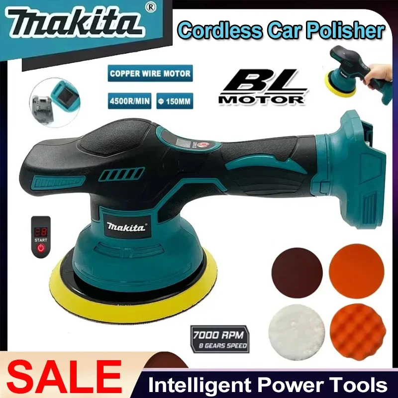 Makita Akku-Polierer, 8 Gänge, Digitalanzeige, elektrischer Polierer, Auto-Wachspoliermaschine für 18 V Lithium-Batterie Image