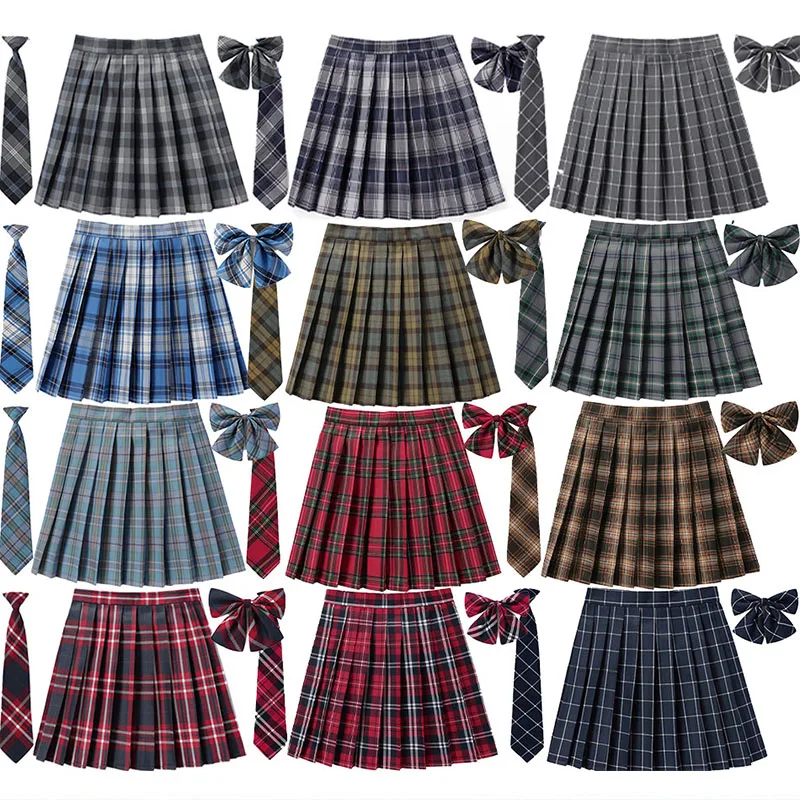 Frauen Hohe Taille Gefaltete Rock Plaid Krawatte Sommer Neue Harajuku Preppy Mini EINE Linie Japanische Schule Uniformen Mädchen Kawaii Rock Image