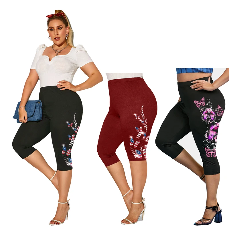 ROSEGAL Plus Größe Hohe Taille Capri Leggings Damen Yoga Körper Gestaltung Schwarz Casual Jeggings 3D Gedruckt Dünne Bleistift Hosen 5XL