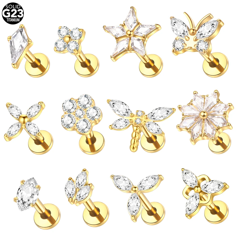 1PC G23 Titan 16G Marquise Lotus CZ Blume Flache Rückseite Stud Labret Tragus Helix Knorpel Conch Ohrring piercings Sexy Schmuck