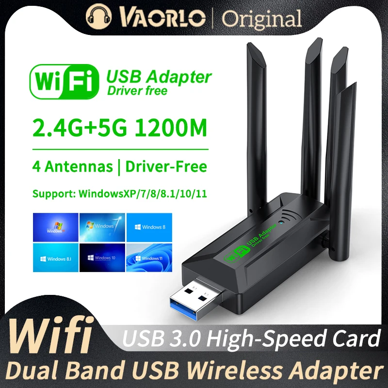 1200 MBit/s WLAN-USB-Adapter Dualband 2,4g 5GHz Wi-Fi-Dongle 4 Antenne 802,11 AC USB 3,0 Hochgeschwindigkeits-WLAN-Karten empfänger PC/Laptop Image
