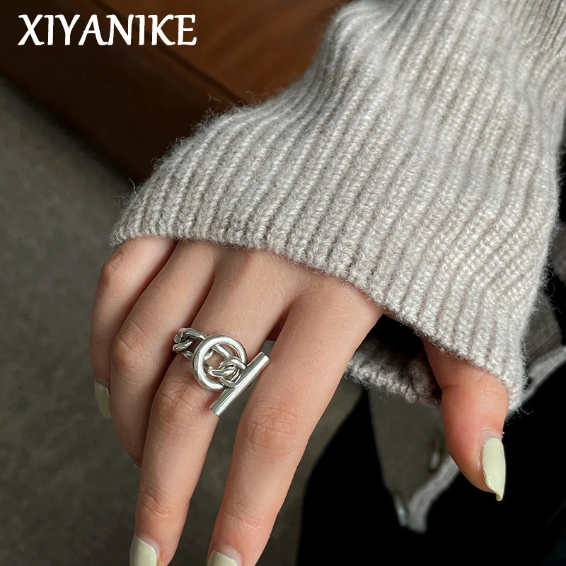 XIYANIKE Silber Farbe Einzigartige OT Schnalle Kette Mode Multi-schicht Kreuz Runde Silber Ring Personalisierte Party Punk Schmuck Image