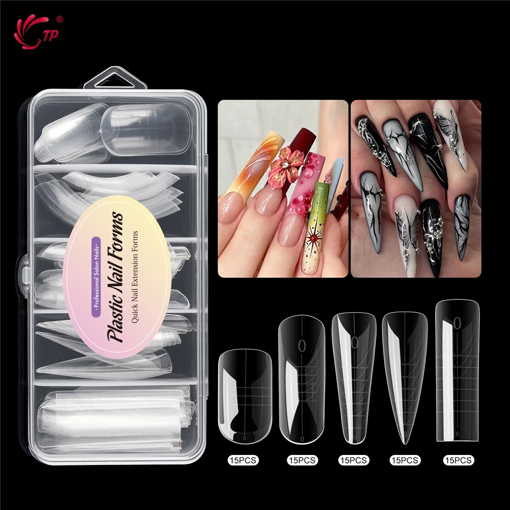 TP Neue 60 stücke/75 stücke Dual Nagel Formen Schnell Gebäude Gel Form Volle Abdeckung Acryl Falsche Nagel Tipps top Formen Verlängerung Maniküre Werkzeuge Image