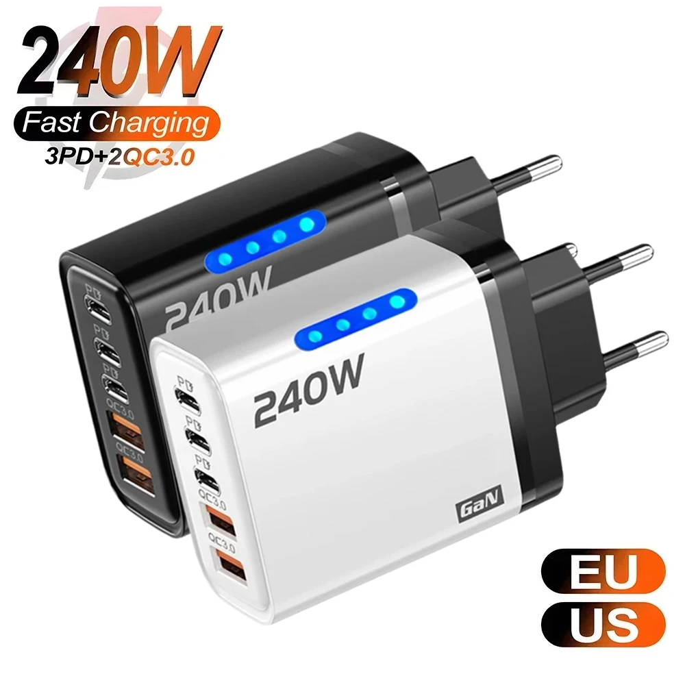 240 W 5 Ports USB PD Ladegerät Typ C Schnellladung Telefon Ladegeräte USB Schnellladeadapter für iPhone 16 Samsung Xiaomi Huawei Image