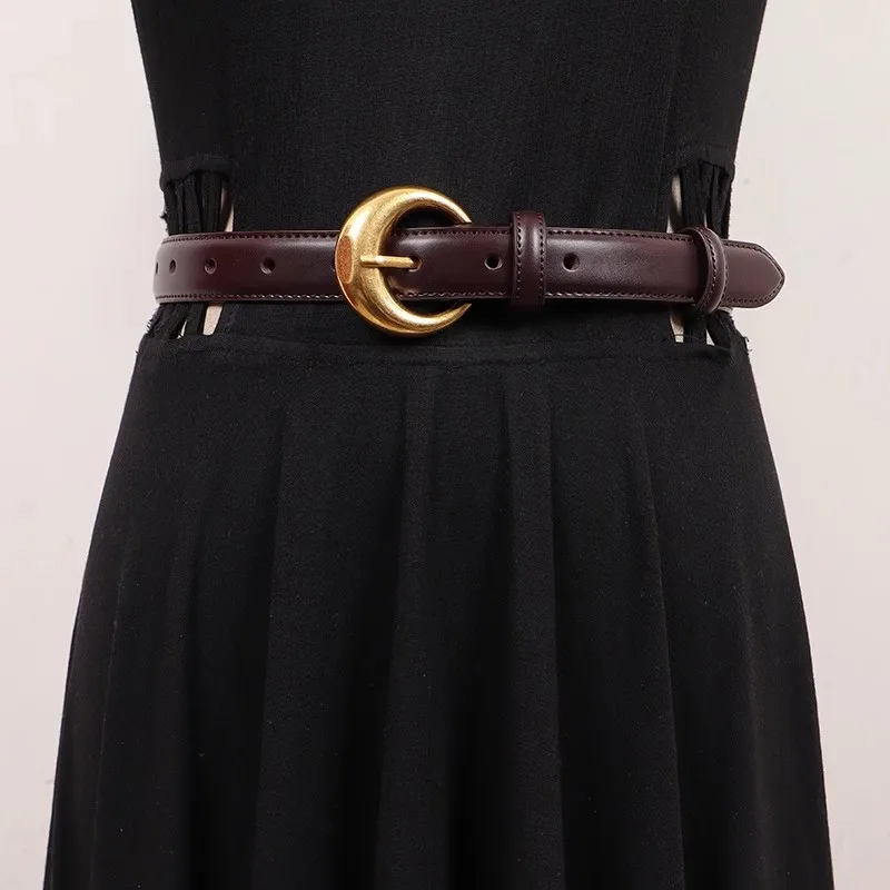 Frauen Mode Vintage Gold Schnalle Echtes Leder Cummerbunds Weibliche Kleid Korsetts Bund Gürtel Dekoration Breiten Gürtel R2243 Image