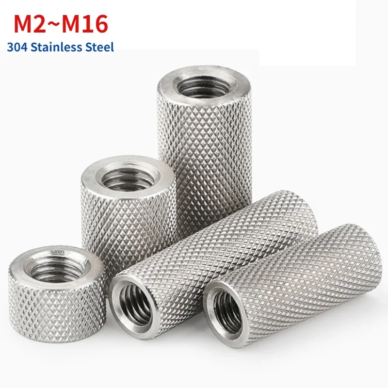 Verlängerter zylindrischer Flachkopf aus Edelstahl 304, gerändelte Handschraubenmutter, Netzmutter, Einstellmutter M2, M2,5, M3, M4, M5, M6 ~ M16 Image