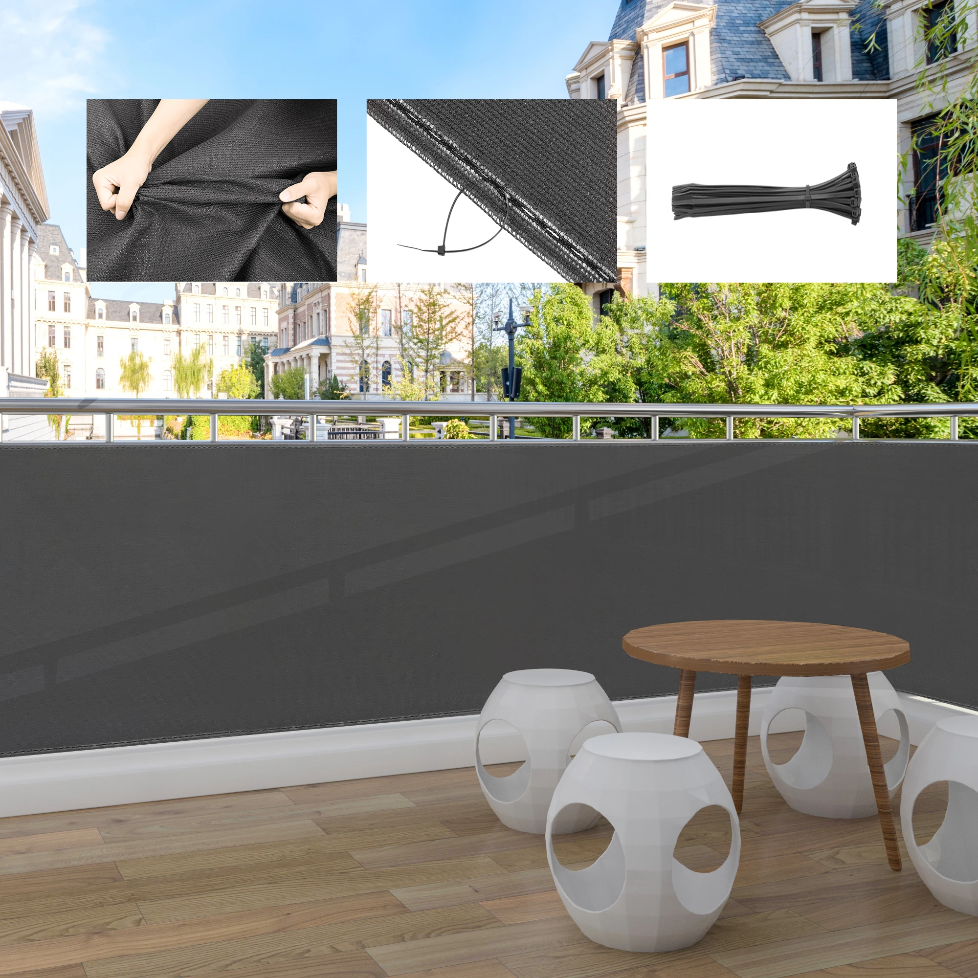 WOLTU Anthrazit Sichtschutz Balkon Garten Zaun Sichtschutz Netz Wind Staub Sonnenschutz Netz mit Kabelbinder Outdoor