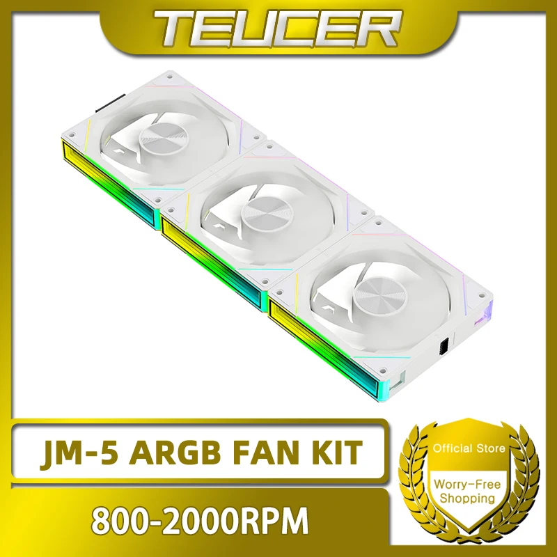 TEUCER JM-5 3-in-1 ARGB PC-Lüfter, 800–2000 U/min, Gehäuselüfter, kompatibel mit 240 360 Wasserkühlung, Kühler, kabelloses Lüfter-Set