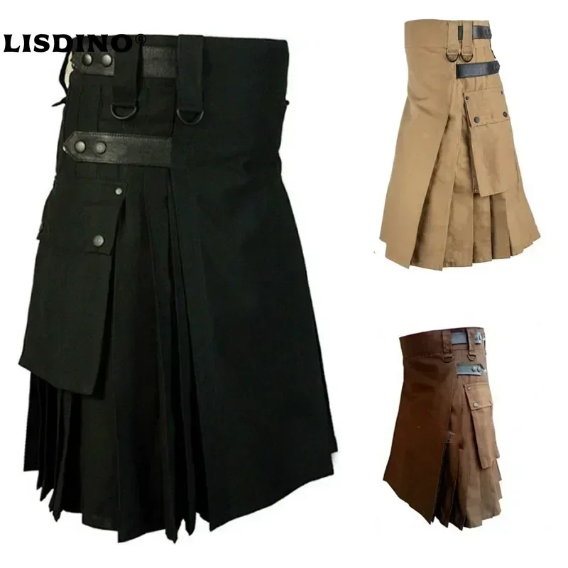 LisdinoFashion Schottische Männer Erwachsene Traditionelle Kilt Mittelalter Metall Vintage Gothic Punk Faltenrock Halloween Cosplay Kostüme