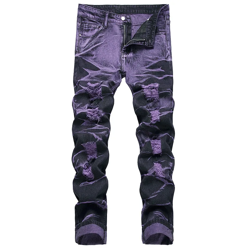 Retro Lila Schwarz Zerrissene Jeans High Street Koreanische Version Jeans Y2k Baggy Jeans Gestapelt Jeans Herren Cargohose