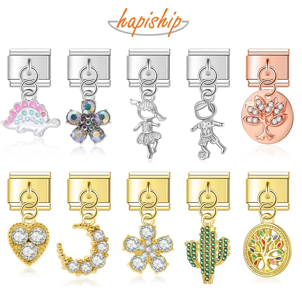Hapiship Original Daisy Boy Girl Baum Blume Herz Mond CZ Italienischer Charm Fit 9mm Armband Edelstahl Schmuckherstellung DJ076 Image