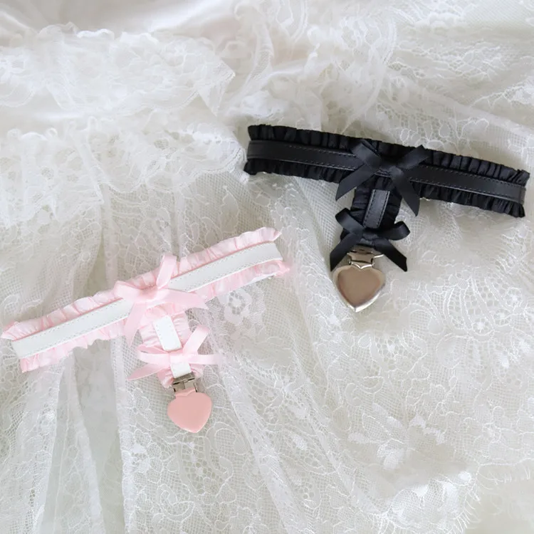 Cosplay Maid Girl rosa Spitze Leder Beinring Gothic Schleife Oberschenkel Ring Strumpfgürtel Lolita Zubehör