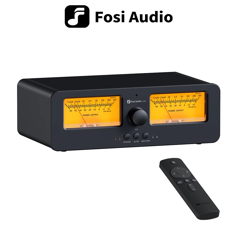 Fosi Audio LC30 Verstärker Lautsprecher Umschalter 2-in-2 Out Dual Analog VU Meter Audio Umschalter Box mit DB Panel Display mit Fernbedienung Image