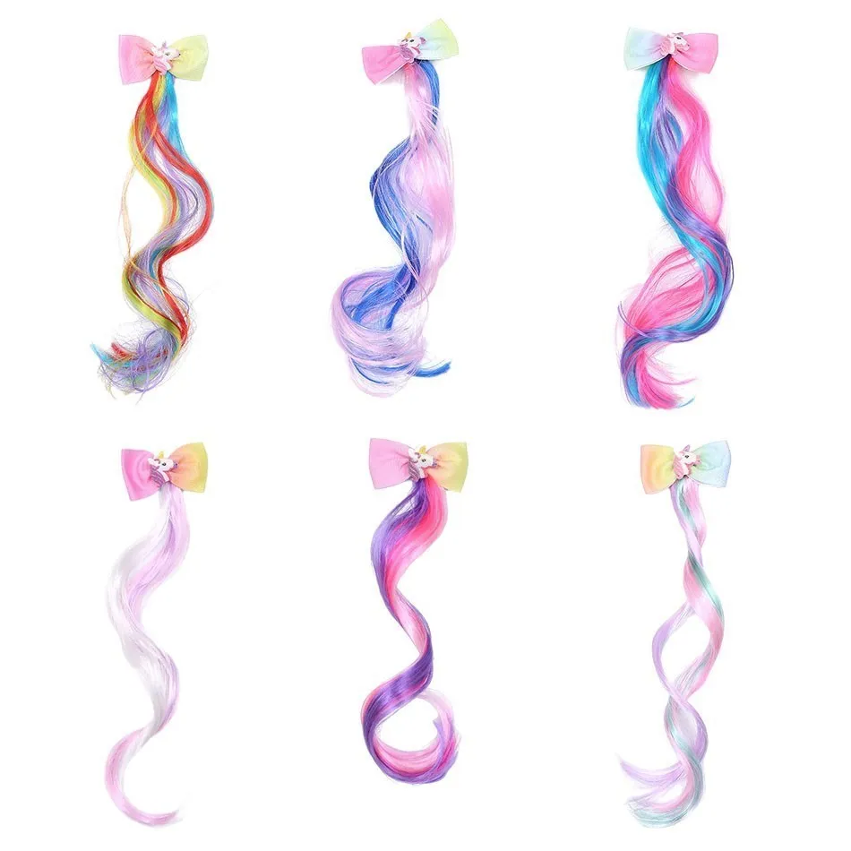 Mädchen Perücke Zubehör Einhorn Kopfschmuck Für Kinder Bunte Nette Haarnadeln Kind Party Mode Bogen Haar Geburtstag Stirnband Dress Up Image
