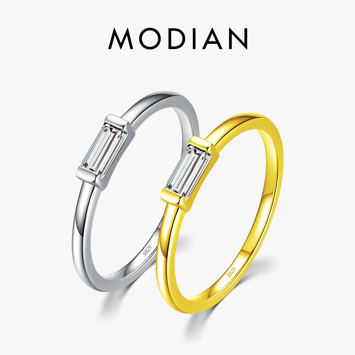 Modian 925 Sterling Silber Mode Smaragd Cut Shiny Klar CZ Hochzeit Weibliche Ringe für Frauen Einfache Rechteck Ring Edlen Schmuck Image