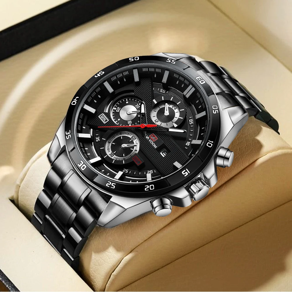 Top Männer Uhr Sport Stil 46mm große Leder Rennstil Casual Fashion Original schwarz Roségold Kalender Quarzuhr Relogio