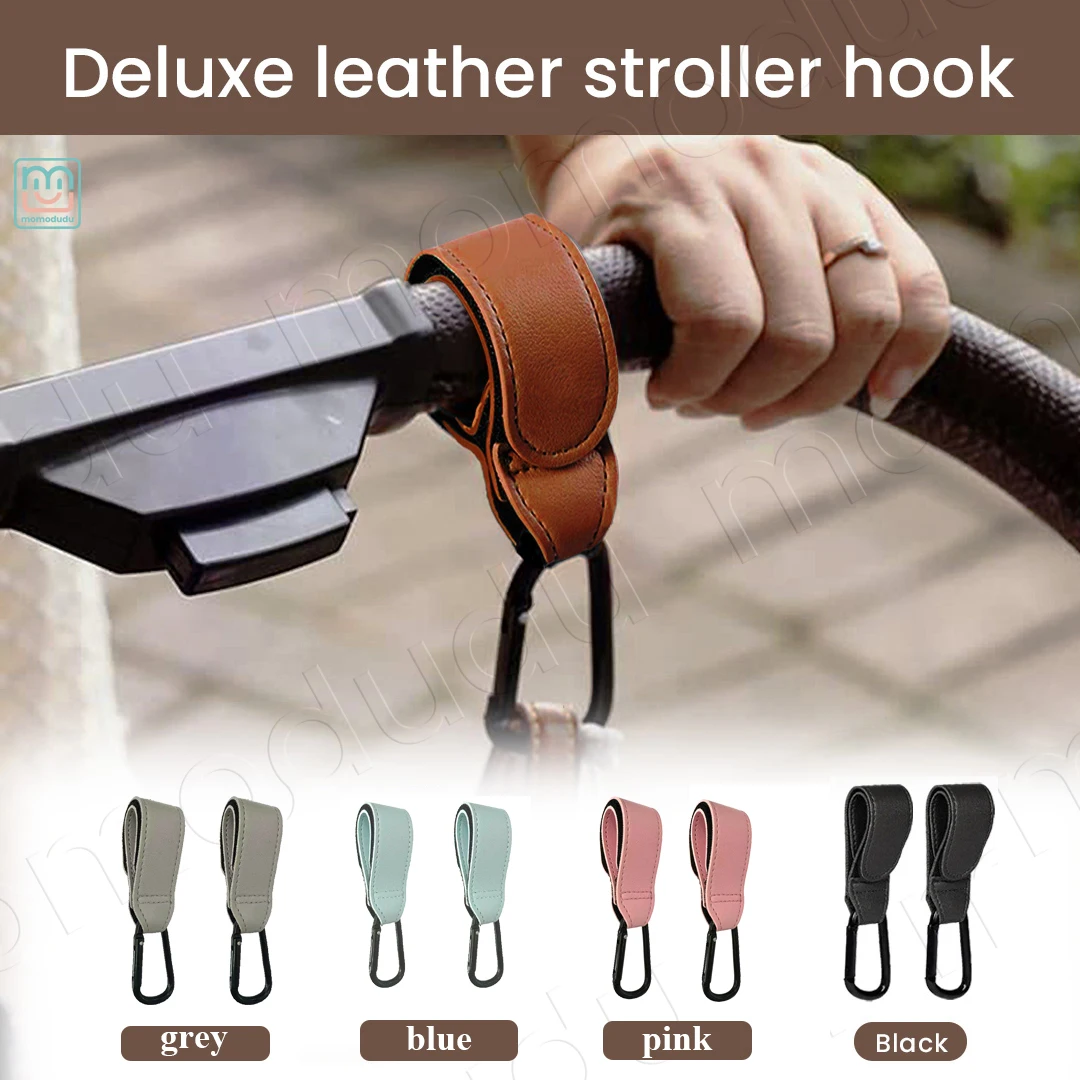 2 Stück Kinderwagen-Haken - PU-Leder Kinderwagen-Organizer für Wickeltasche Reisezubehör mit Kletterkarabiner Image